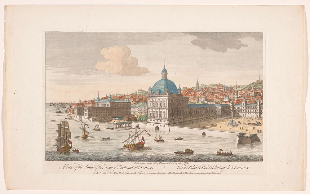 Gezicht op het Koninklijk Paleis te Lissabon (1752) by Robert Sayer, Henry Overton II and anonymous
