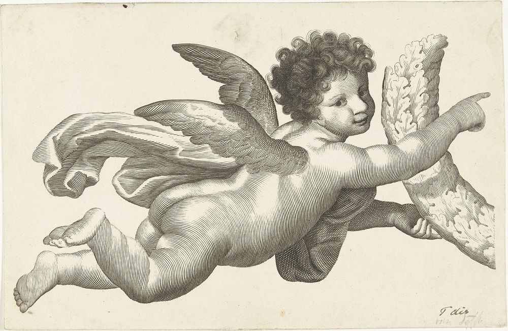 Zwevende putto met krans (1824 - 1875) by Lubertus Teunis van Deth