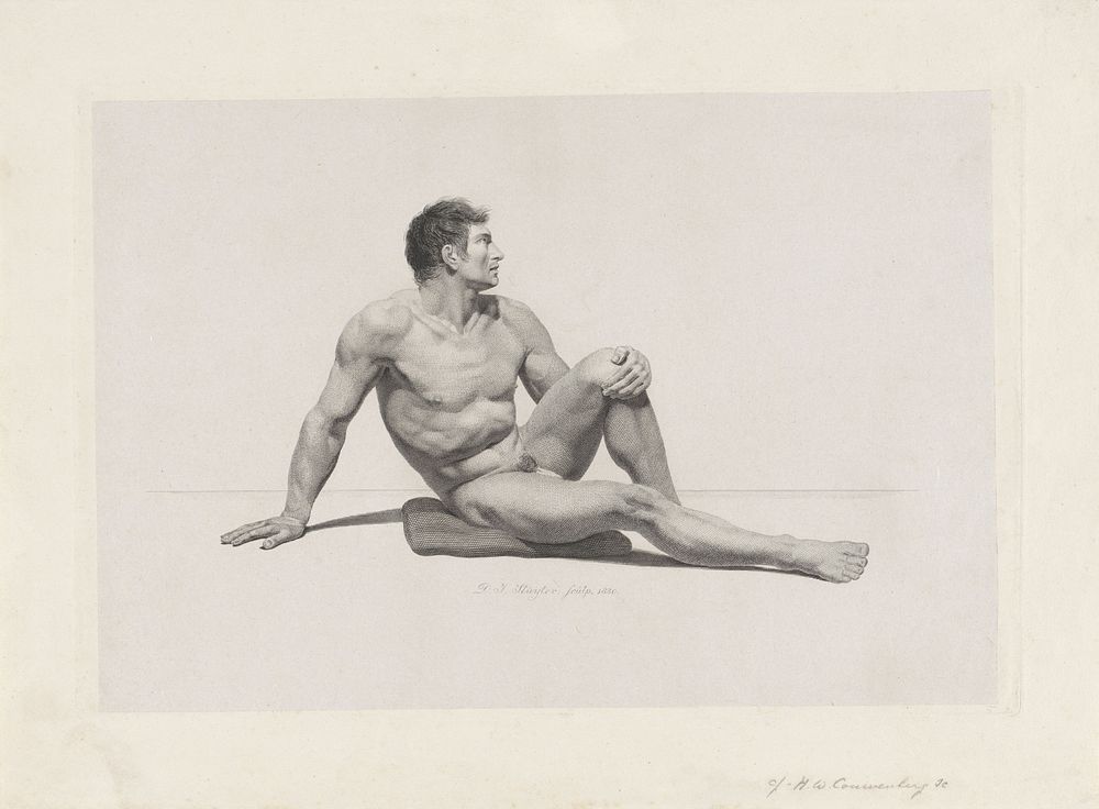 Zittend mannelijk naakt op een kussen (1830) by Dirk Jurriaan Sluyter