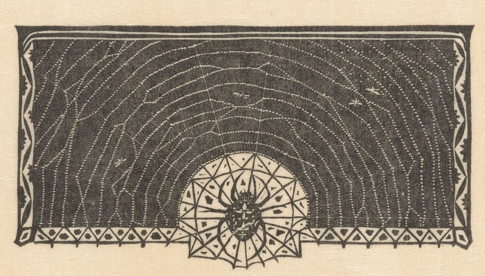 Titelhoofd met kruisspin en spinnenweb (1927) by Gerrit Willem Dijsselhof and Scheltema and Holkema