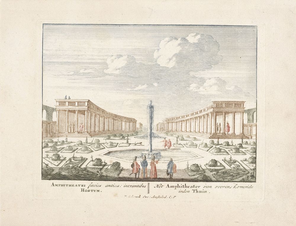 Gezicht op de colonnades in de tuinen van Het Loo (1694 - 1697) by Jan van Call I, Jan van Call I, Pieter Schenk I and…