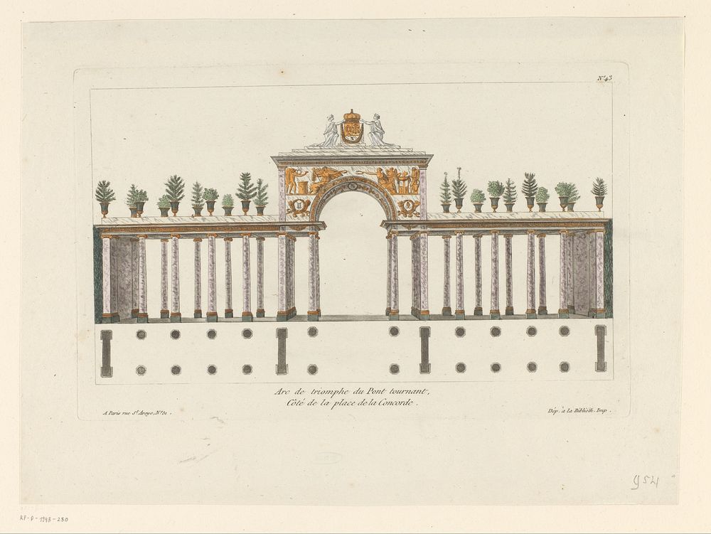 Arc de triomphe vanaf de Place de la Concorde (c. 1810) by anonymous, J M Mixelle, Charles Percier and anonymous