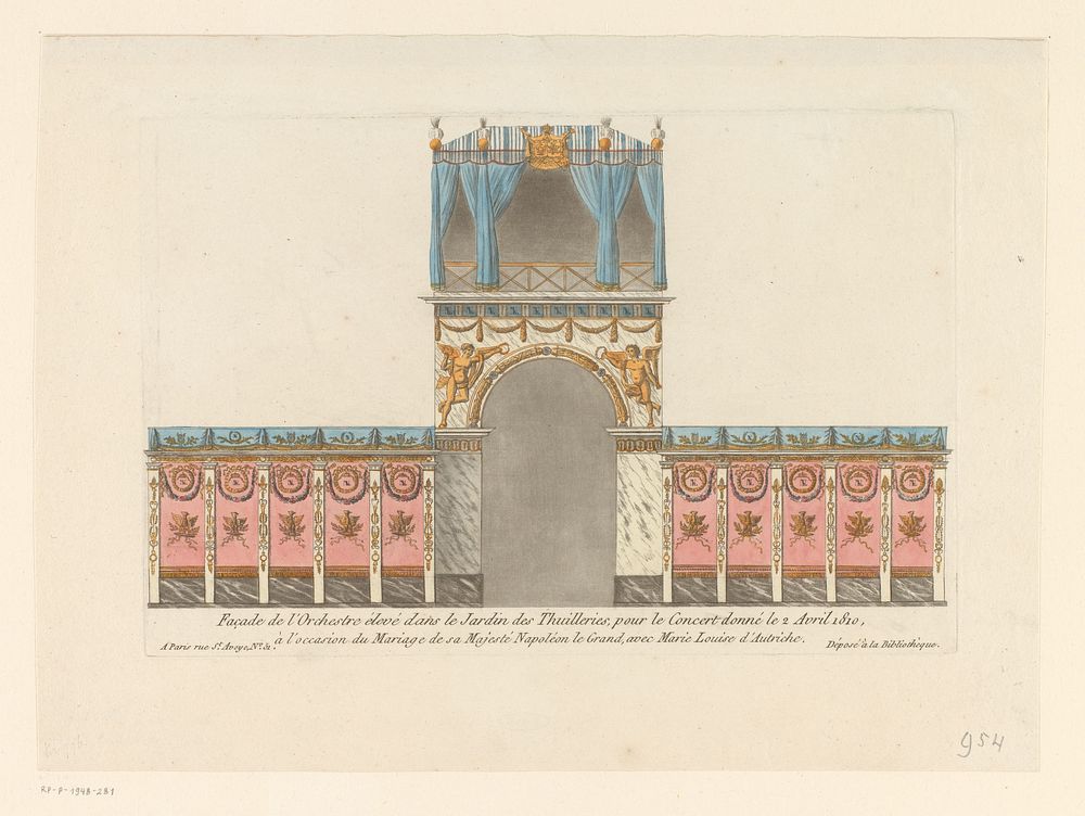 Façade van een podium in de Tuilerieën (1810) by anonymous, J M Mixelle, Charles Percier and anonymous