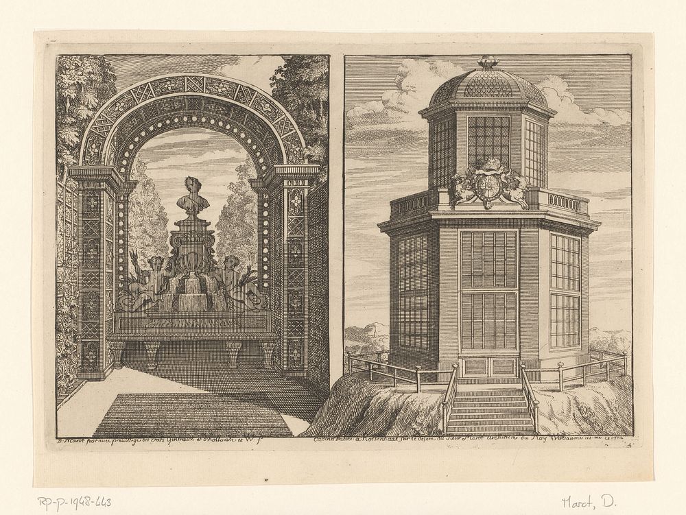 Boog van latwerk en tuinpaviljoen in Rosendael (1702) by Daniël Marot I, Daniël Marot I, Daniël Marot I, Staten Generaal der…