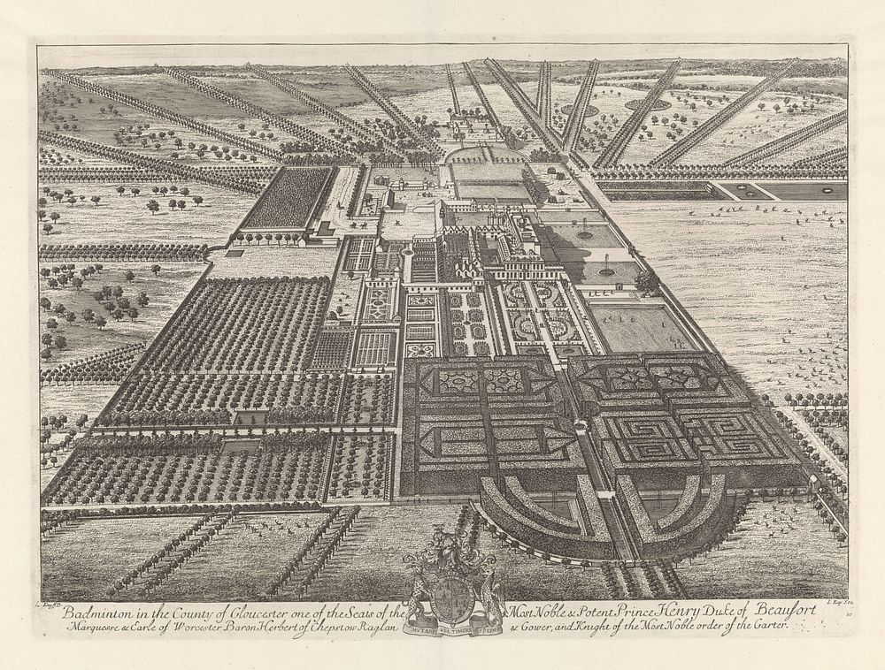 Gezicht op het landgoed Badminton (1709) by Johannes Kip and Leonard Knijff
