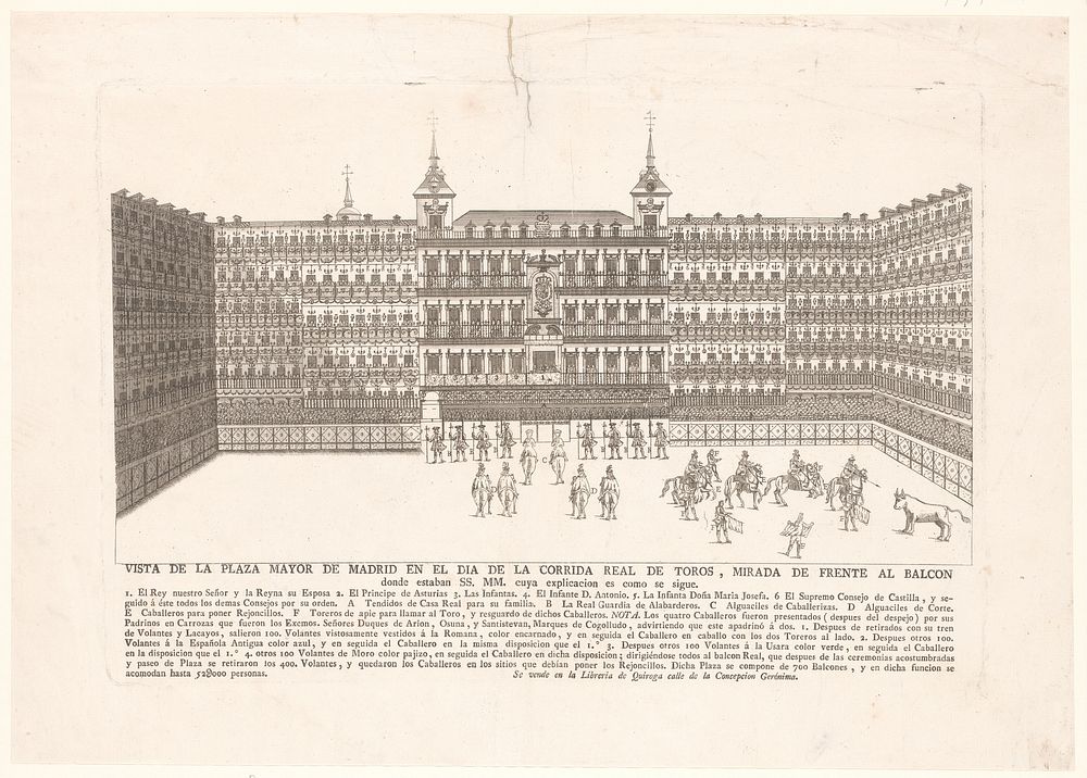 Gezicht op het Plaza Mayor de Madrid, met een stierengevecht (1766 - 1804) by anonymous and Manuel de Losada y Quiroga