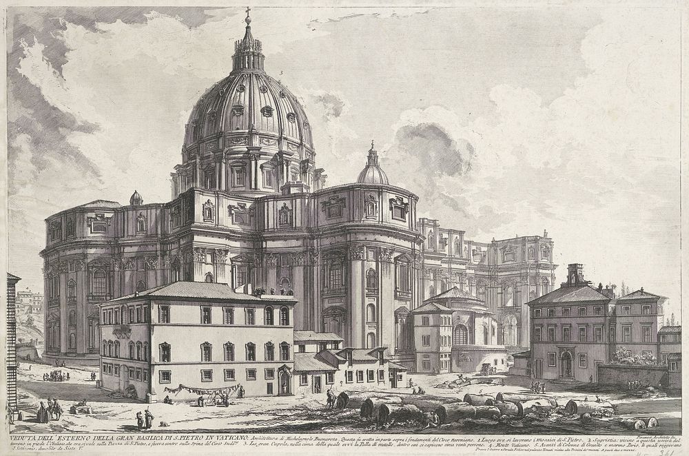 Sint-Pietersbasiliek vanaf Piazza della Sagrestia (1748 - 1778) by Giovanni Battista Piranesi and Giovanni Battista Piranesi