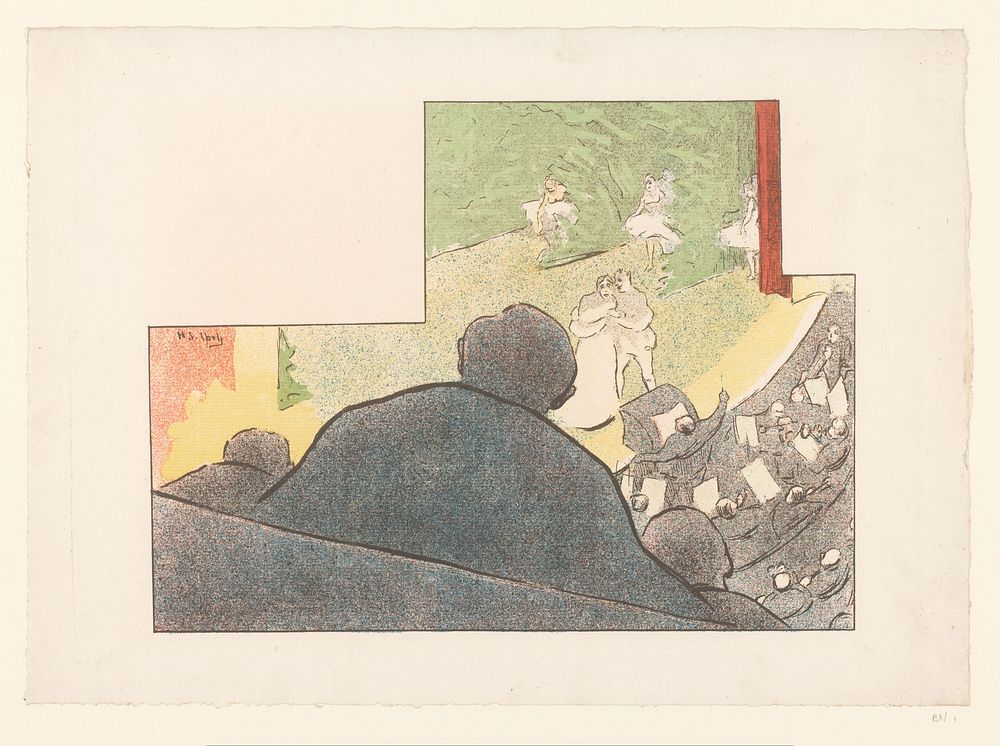 Man kijkt vanuit loge naar theatervoorstelling (1892 - 1893) by Henri Gabriel Ibels and Eugène Verneau