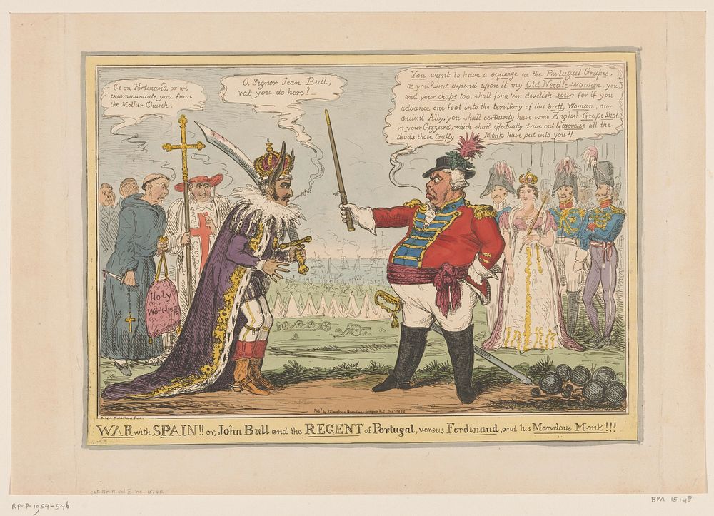 John Bull tegenover de Spaanse koning Ferdinand VII (1826) by Robert Isaac Cruikshank and John Fairburn