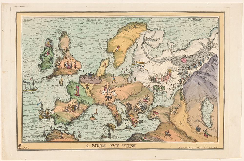 Kaart van Europa in vogelvucht (1825 - 1830) by William Heath and Thomas McLean