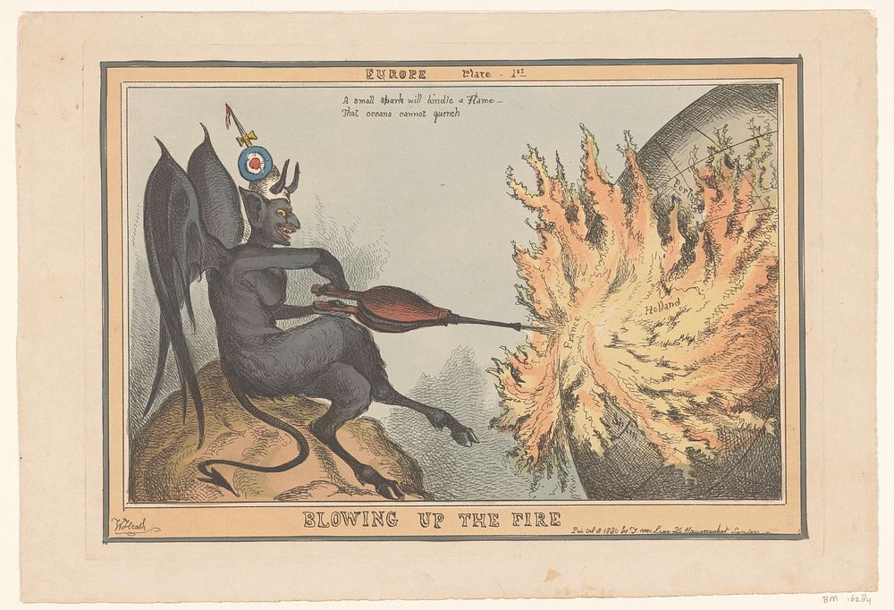 Duivel stookt het vuur in Frankrijk en Holland op, 1830 (1830) by William Heath and Thomas McLean