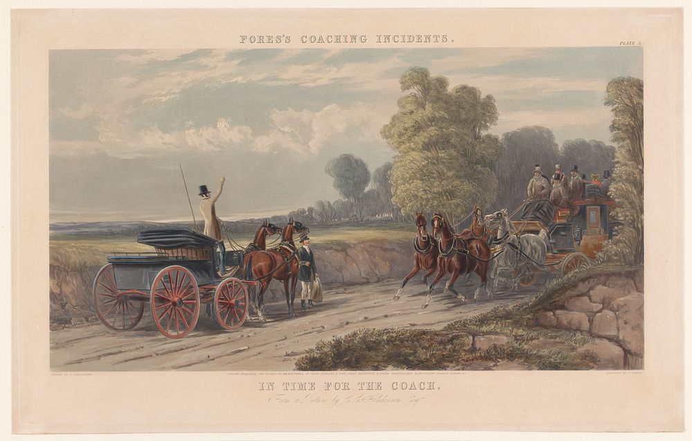 Twee koetsen op een landweg (1838 - 1883) by John Harris, Charles Cooper Henderson and George Thomas and Arthur Blücher Fores