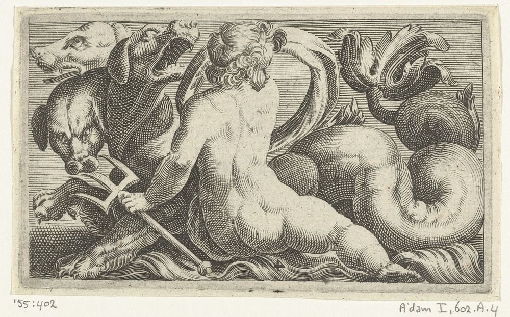 Kind op de rug gezien bij een driekoppig zeewezen (c. 1526 - 1606) by Adam Fuchs, Giovanni Andrea Maglioli and Paul Fürst