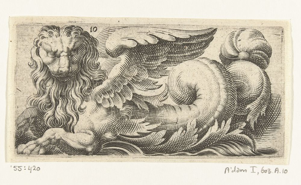 Gevleugelde zeeleeuw met golvende manen en een baard (c. 1526 - 1606) by Adam Fuchs, Giovanni Andrea Maglioli and Paul Fürst