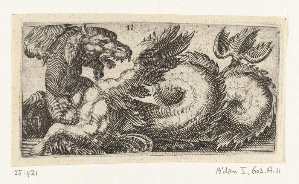 Gevleugelde zeehond die achterom kijkt (c. 1526 - 1606) by Adam Fuchs, Giovanni Andrea Maglioli and Paul Fürst