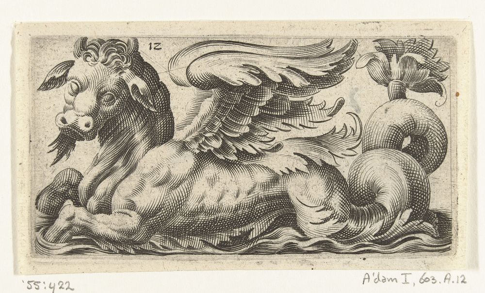 Gevleugelde zeestier met een sik (c. 1526 - 1606) by Adam Fuchs, Giovanni Andrea Maglioli and Paul Fürst