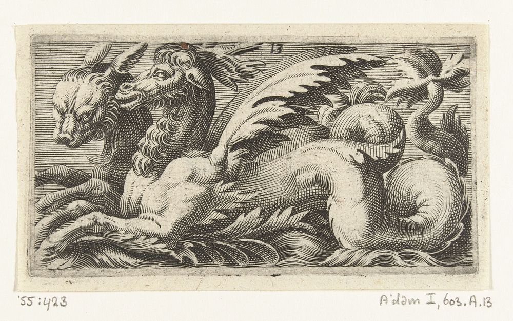 Twee zeewezens naast elkaar (1526 - 1606) by Adam Fuchs, Giovanni Andrea Maglioli and Paul Fürst