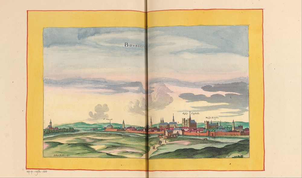 Gezicht op Bourges (1657) by anonymous, Jan Peeters I, Caspar Merian and Anna Beeck
