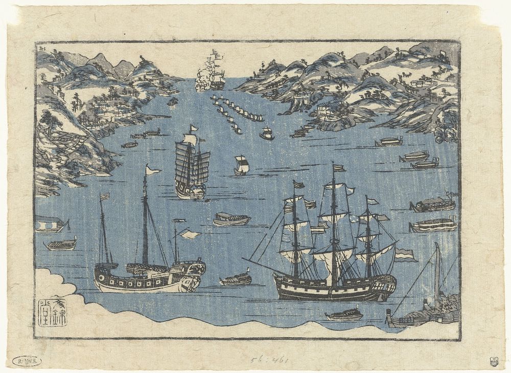 Buitenlandse schepen in de haven van Nagasaki (1800 - 1850) by anonymous and Bunkindo