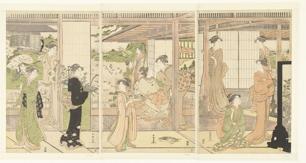 Voorbereidingen voor het poppenfeest (1785 - 1800) by Katsukawa Shunchō and Izumiya Ichibei Kansendo