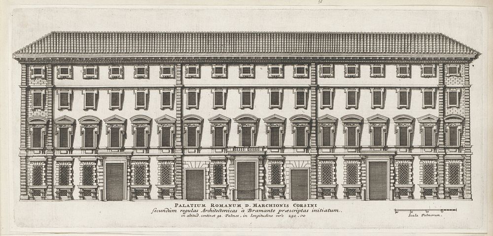 Façade van Palazzo Corsini te Rome (1655) by Giovanni Battista Falda, Pietro Ferrerio, Donato Bramante and Giovanni Giacomo…