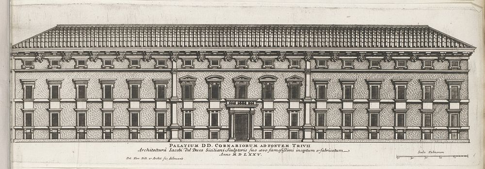 Façade van Palazzo Cornaro te Rome (1655) by Giovanni Battista Falda, Pietro Ferrerio, Jacopo del Duca and Giovanni Giacomo…