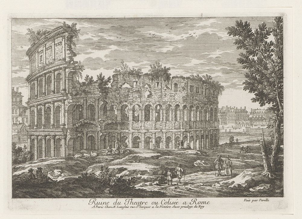 Colosseum te Rome (1641 - 1695) by Nicolas Perelle, Adam Perelle, Nicolas Langlois and Franse kroon
