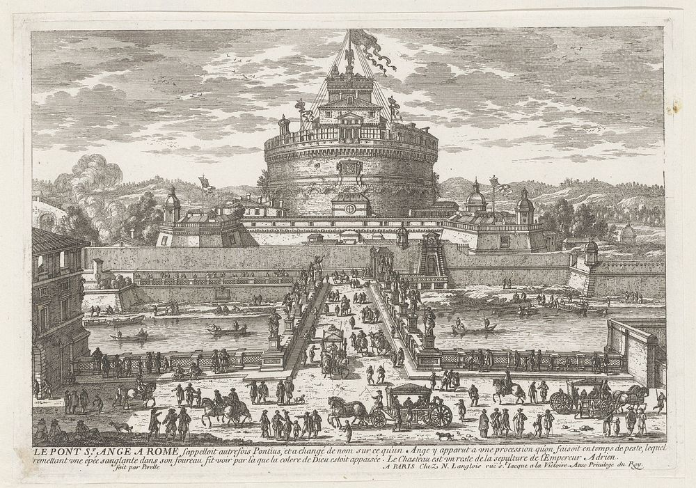 Engelenburcht en Engelenbrug te Rome (1641 - 1695) by Nicolas Perelle, Adam Perelle, Nicolas Langlois and Franse kroon