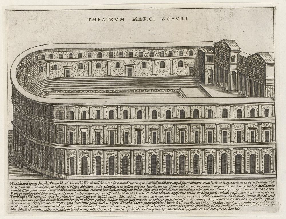 Houten Theater van Marcus Scaurus te Rome (1612 - 1628) by Giacomo Lauro and Giacomo Mascardi