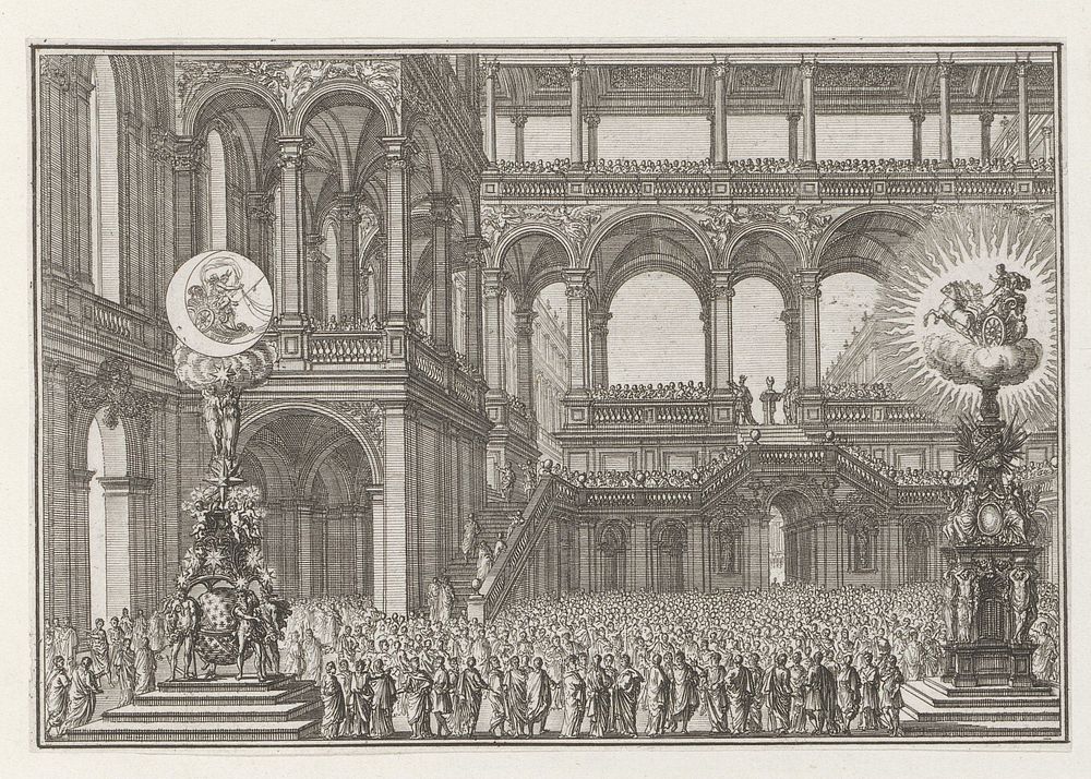 Binnenplaats van een paleis met menigte (1600 - 1699) by anonymous