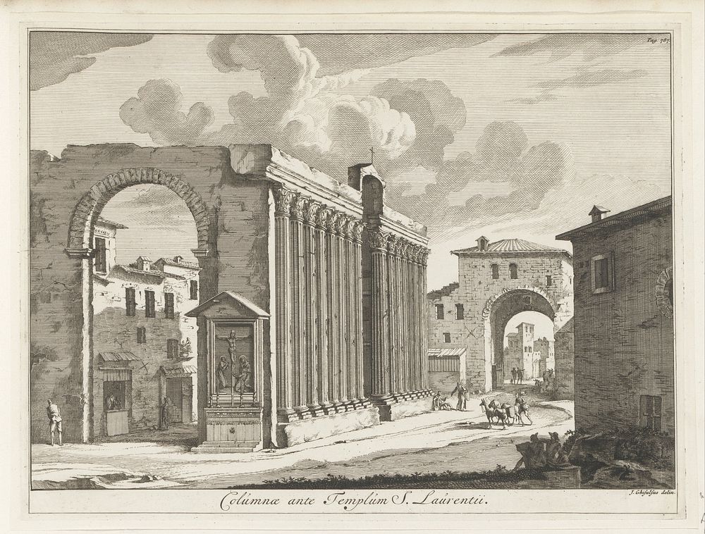 Colonnade van de San Lorenzo te Rome (1704) by anonymous, Giovanni Ghisolfi and Pieter van der Aa I