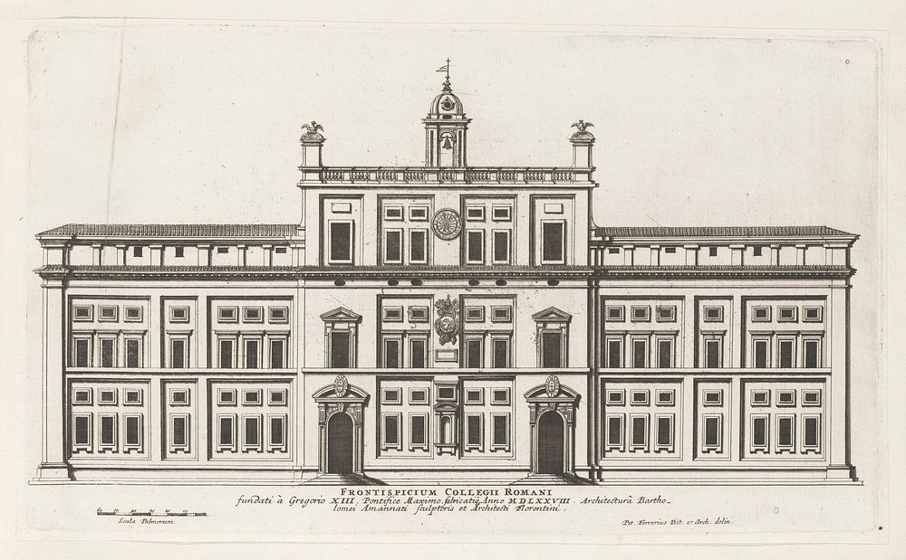 Façade van het Collegio Romano te Rome (1655) by Giovanni Battista Falda, Pietro Ferrerio, Bartolomeo Ammannati and Giovanni…