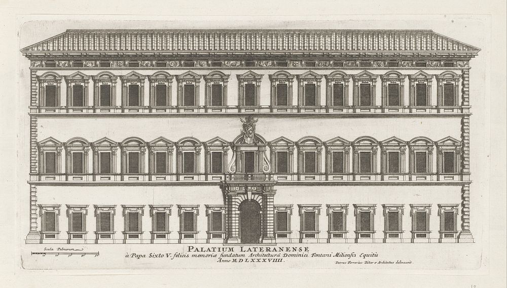 Façade van het Lateraans Paleis te Rome (1655) by Giovanni Battista Falda, Pietro Ferrerio, Domenico Fontana and Giovanni…