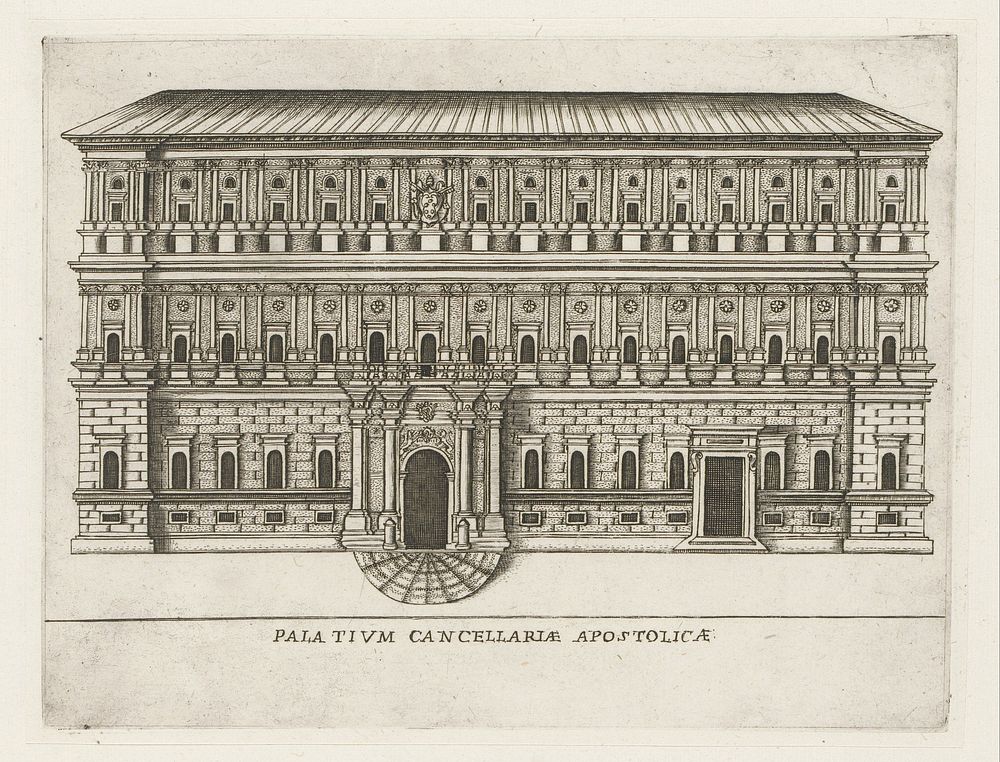 Façade van Palazzo della Cancelleria te Rome (1638) by Giacomo Lauro, Donato Bramante, Giovanni Battista de Rossi and…