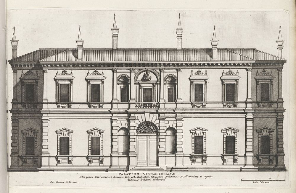 Façade van Villa Giulia te Rome (1655) by Giovanni Battista Falda, Pietro Ferrerio, Giacomo Barozzi Vignola and Giovanni…
