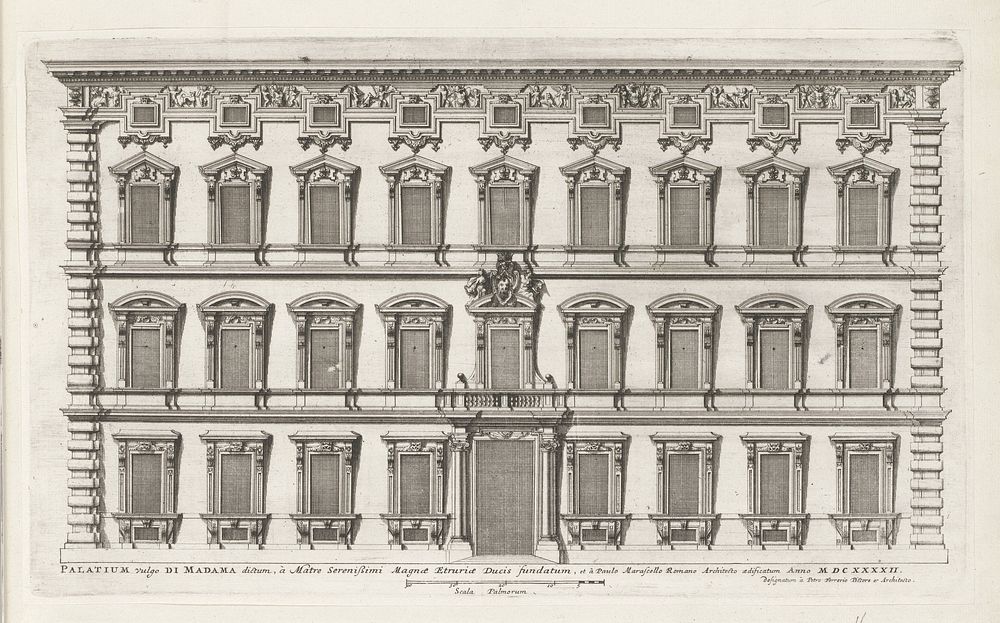 Façade van Palazzo Madama te Rome (1655) by Giovanni Battista Falda, Pietro Ferrerio, Paolo Maruscelli and Giovanni Giacomo…
