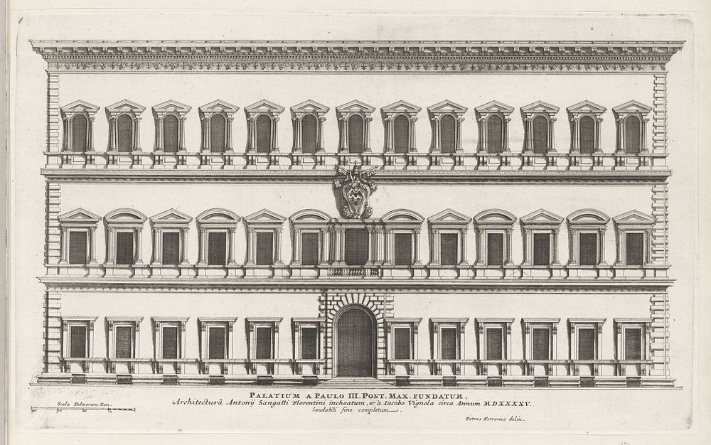 Façade van Palazzo Farnese te Rome (1655) by Giovanni Battista Falda, Pietro Ferrerio, Giacomo Barozzi Vignola and Giovanni…