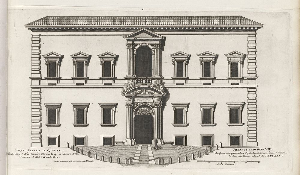 Façade van Palazzo del Quirinale te Rome (1655) by Giovanni Battista Falda, Pietro Ferrerio, Giovanni Lorenzo Bernini and…