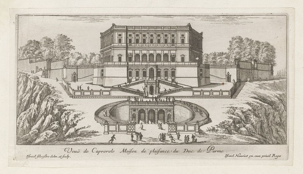 Gezicht op Villa Farnese te Caprarola (1620 - 1661) by Israël Silvestre, Israël Silvestre, Israël Henriet and Franse kroon