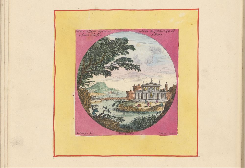 Landschap met haven en heiligdom (1693 - 1717) by Israël Silvestre, Polidoro da Caravaggio, Jean Leblond I, Anna Beeck and…