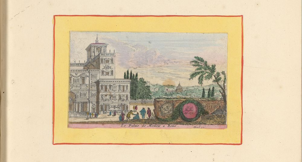 Villa Medici te Rome (1693 - 1717) by Israël Silvestre, Israël Silvestre, Israël Henriet, Anna Beeck and Franse kroon