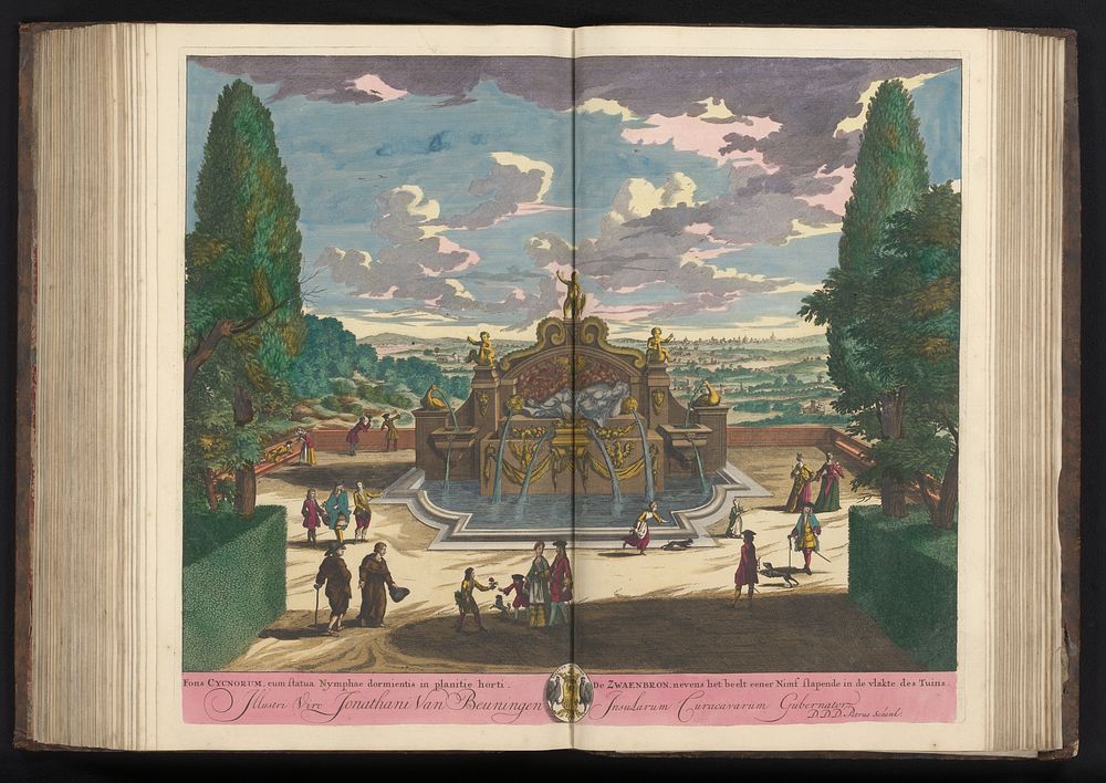 Zwanenfontein in de tuin van de Villa d'Este te Tivoli (1693 - 1717) by Pieter Schenk I, Anna Beeck, Pieter Schenk I and…