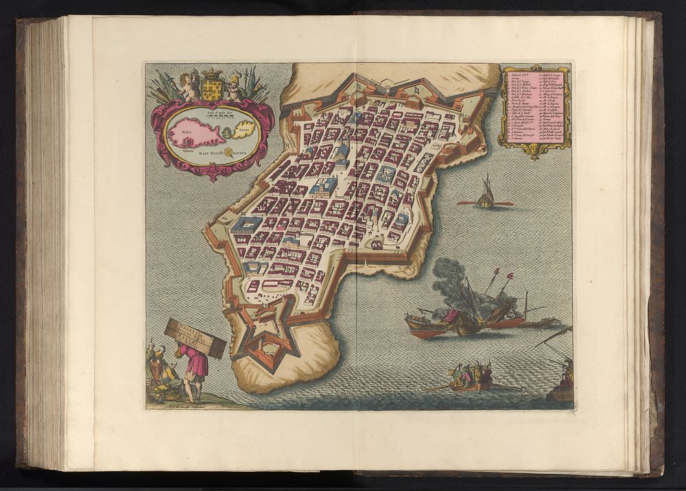 Gezicht op Valetta in vogelvluchtperspectief (1693 - 1717) by anonymous, Frederik de Wit and Anna Beeck