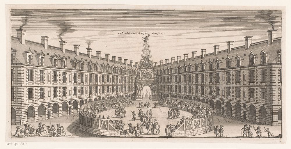 Gezicht op het amfitheater op het Place Dauphine te Parijs (1662) by Jean Marot I