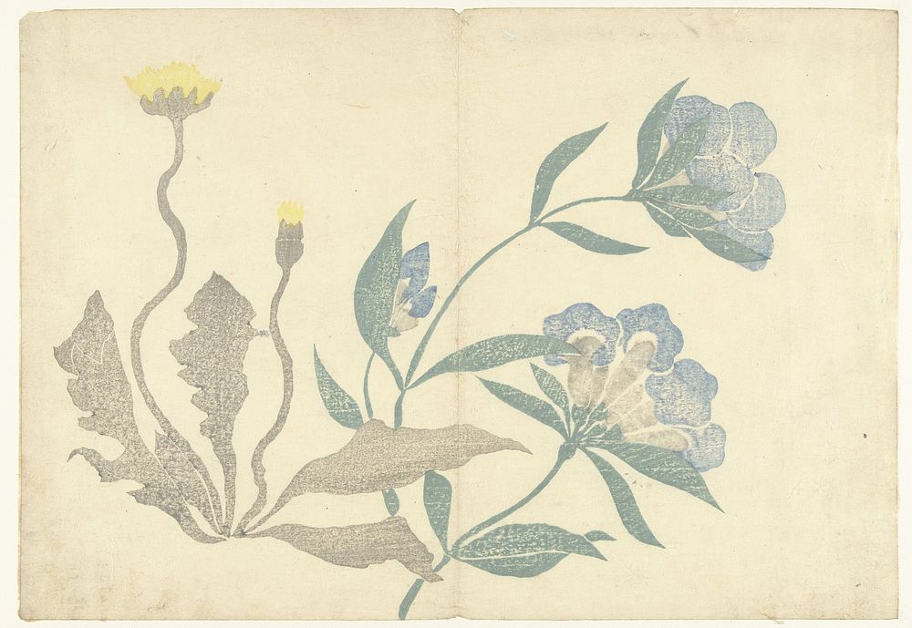 Paardenbloemen en blauwe bloemen (1826) by Nakamura Hôchû, Matsuda Shinsuke, Izumiya Shojiro and Ogata Korin