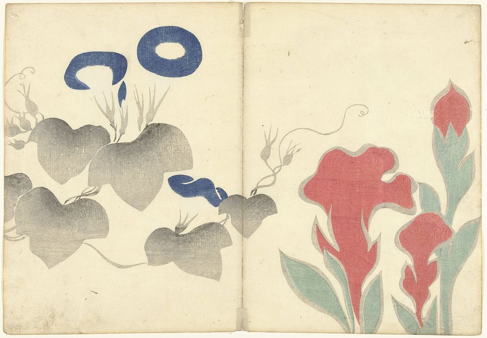 Blauwe winde en rode bloemen (1826) by Nakamura Hôchû, Matsuda Shinsuke, Izumiya Shojiro and Ogata Korin
