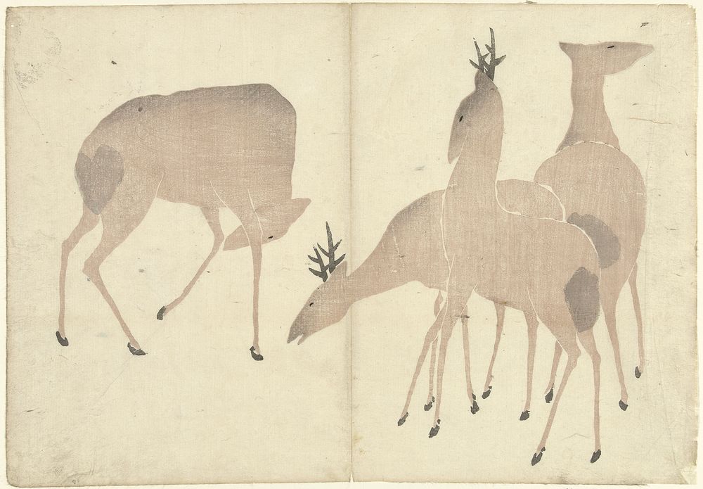 Vier herten (1826) by Nakamura Hôchû, Matsuda Shinsuke, Izumiya Shojiro and Ogata Korin