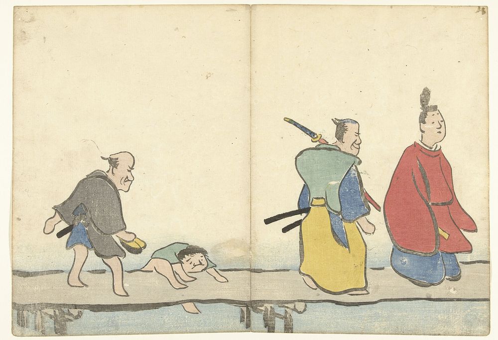 Edelmannen op een brug (1826) by Nakamura Hôchû, Matsuda Shinsuke, Izumiya Shojiro and Ogata Korin