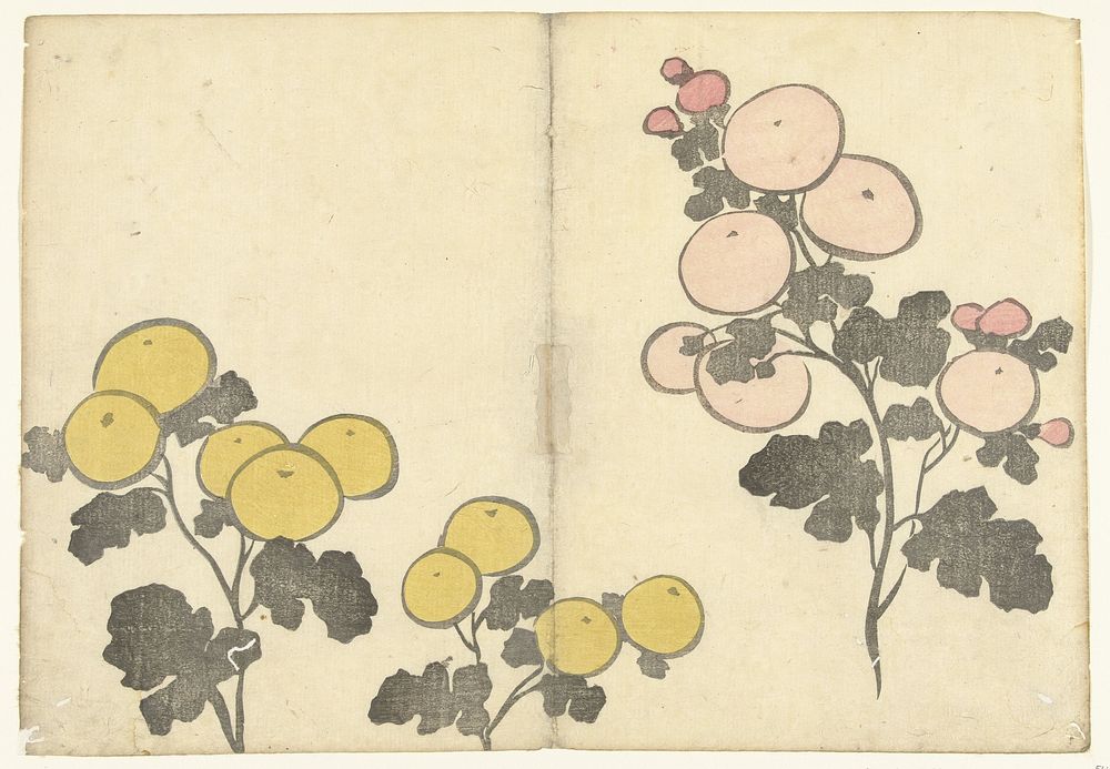 Gestileerde gele en roze bloemen (1826) by Nakamura Hôchû, Matsuda Shinsuke, Izumiya Shojiro and Ogata Korin