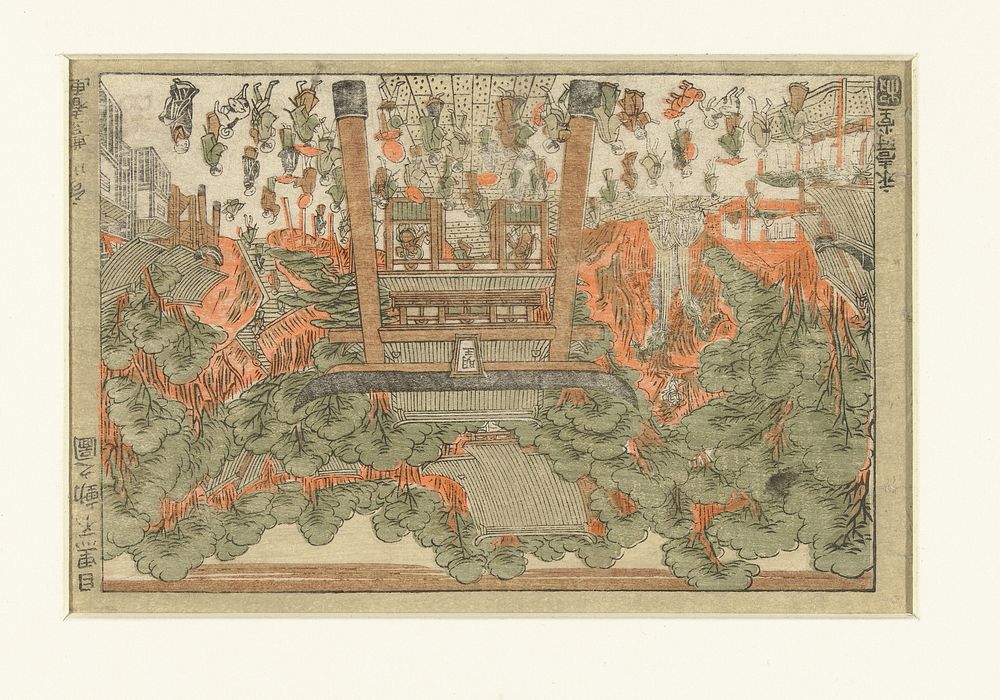 Gezicht op de Fudo tempel in Meguro (1770 - 1775) by Utagawa Toyoharu and Nishimura Yohachi